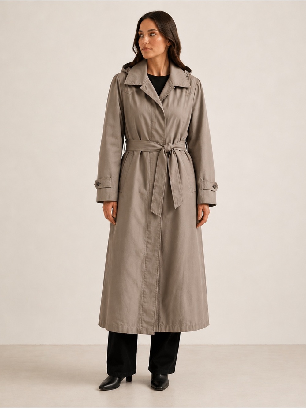Vintage London Fog Maxi Trench Coat 8 Taupe 90s Long Belted Full Length Raincoat